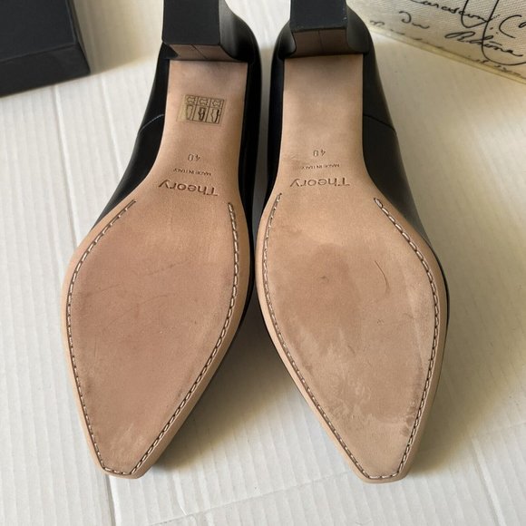 Theory Slim Square Pumps Shoes Size 40/9 Black All Leather Classic Heels Italy - Picture 10 of 13